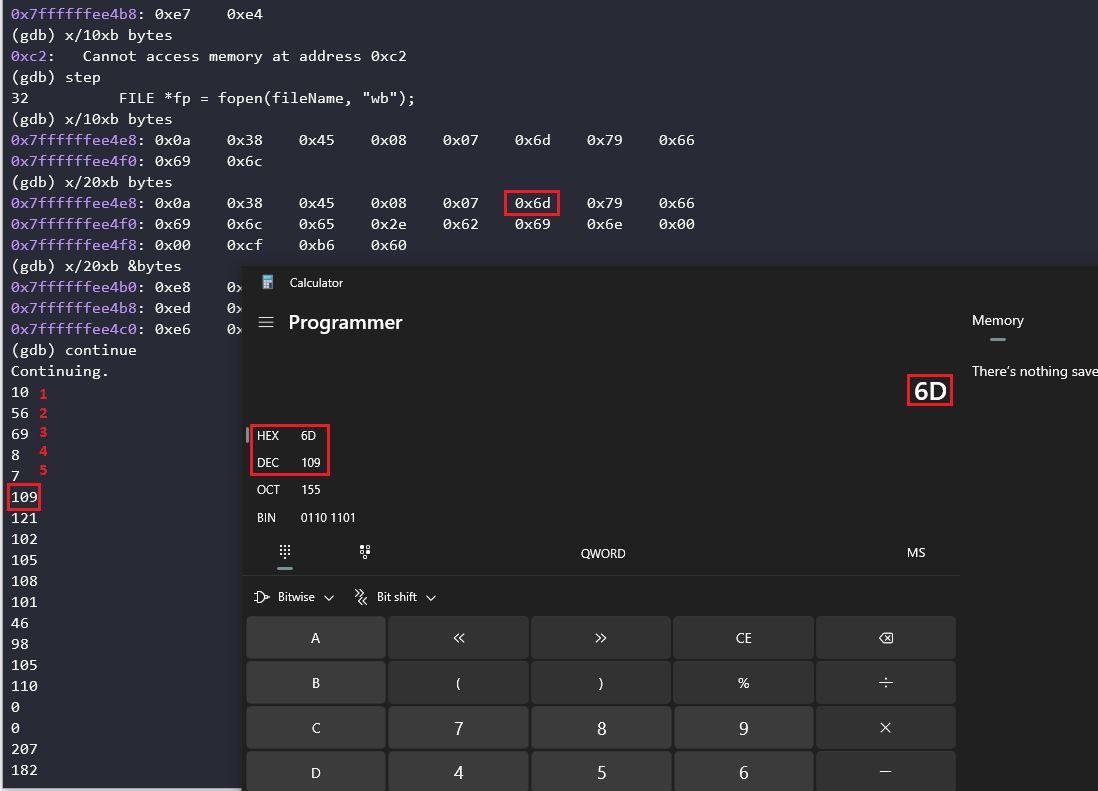 Debugger showing program execution and the stack